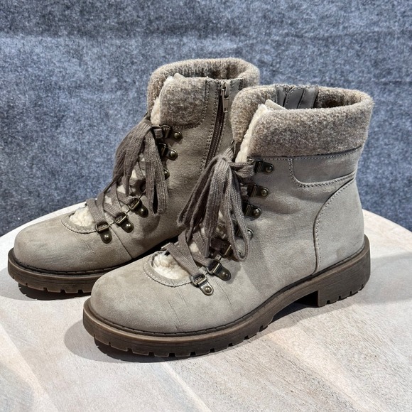 Crown Vintage Antigo Ankle Boots Womens 8M Lined Lace Zip Taupe Tan Combat Boots - Picture 3 of 16